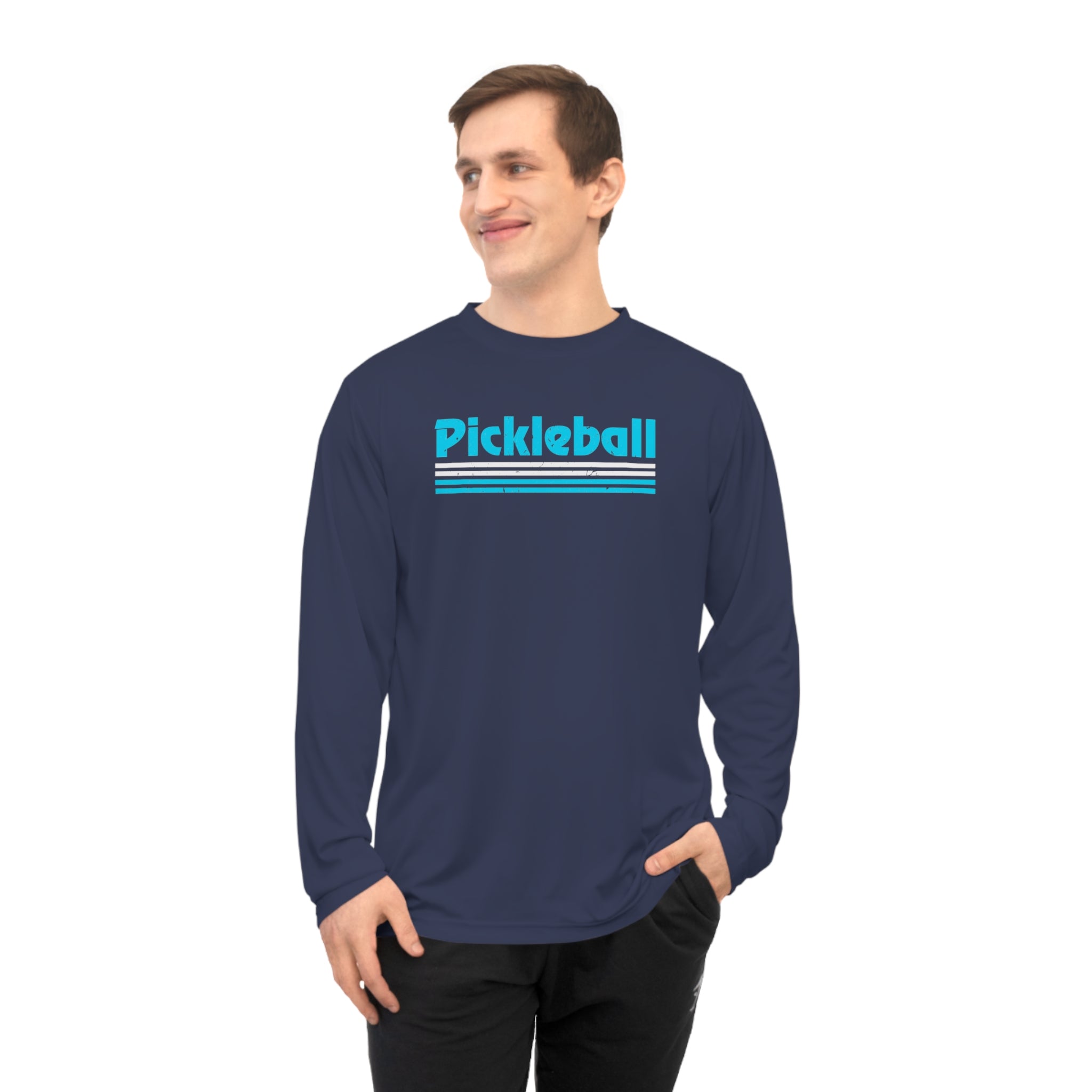 Retro Light Blue Long Sleeve Pickleball Shirt - Dry Fit