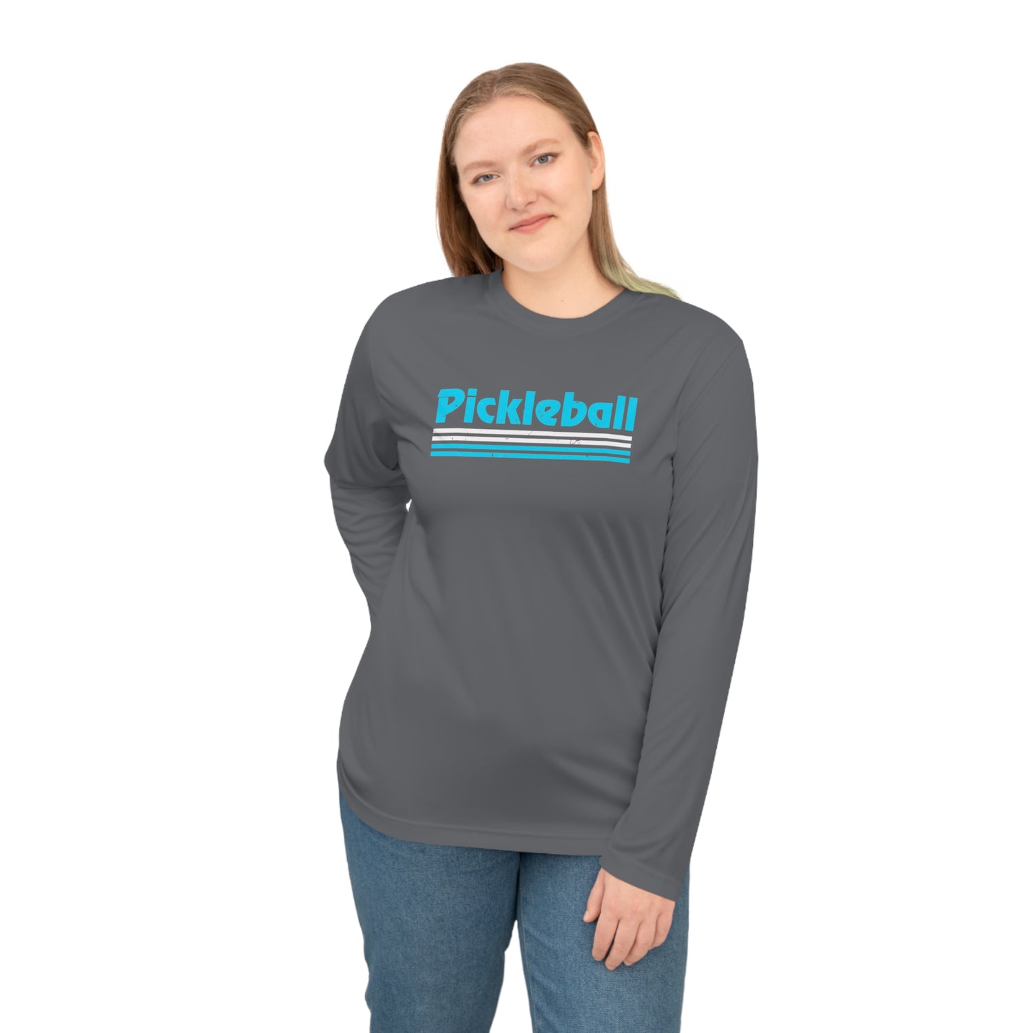 Retro Light Blue Long Sleeve Pickleball Shirt - Dry Fit