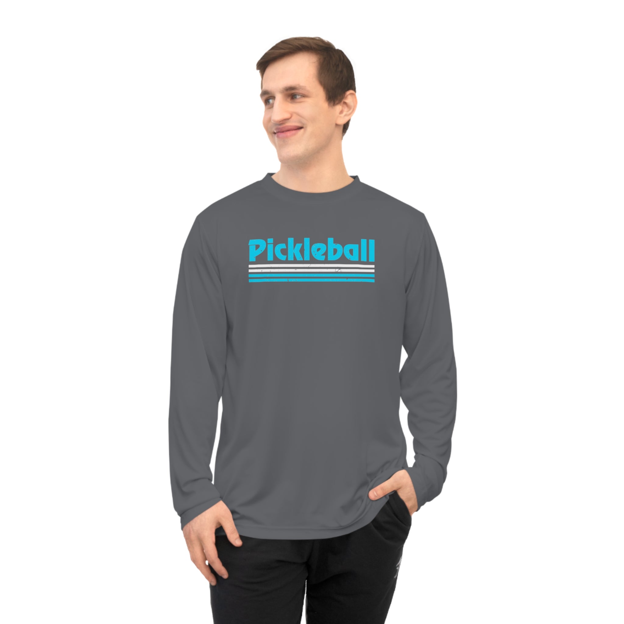 Retro Light Blue Long Sleeve Pickleball Shirt - Dry Fit