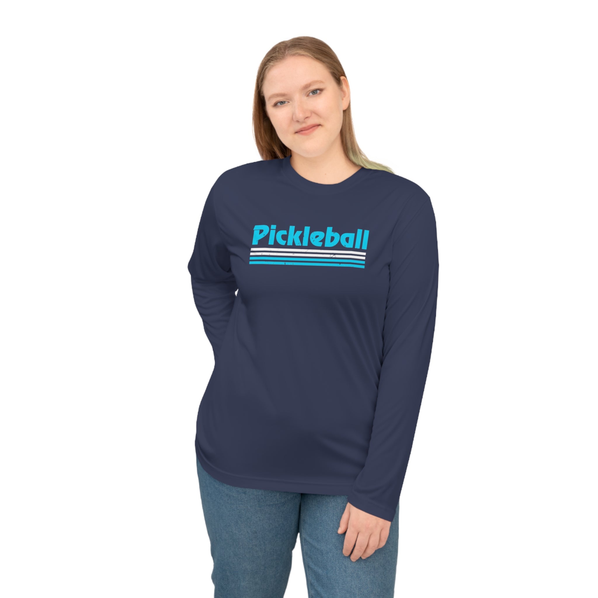 Retro Light Blue Long Sleeve Pickleball Shirt - Dry Fit